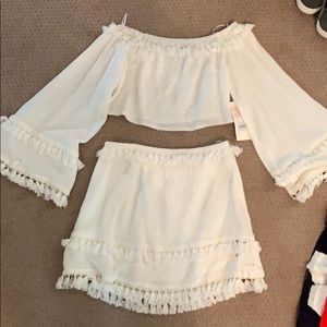 Fringe crop top and mini skirt